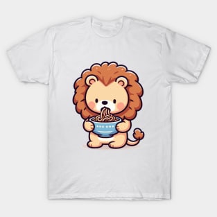 Cute lion Holding a bowl of ramen. T-Shirt